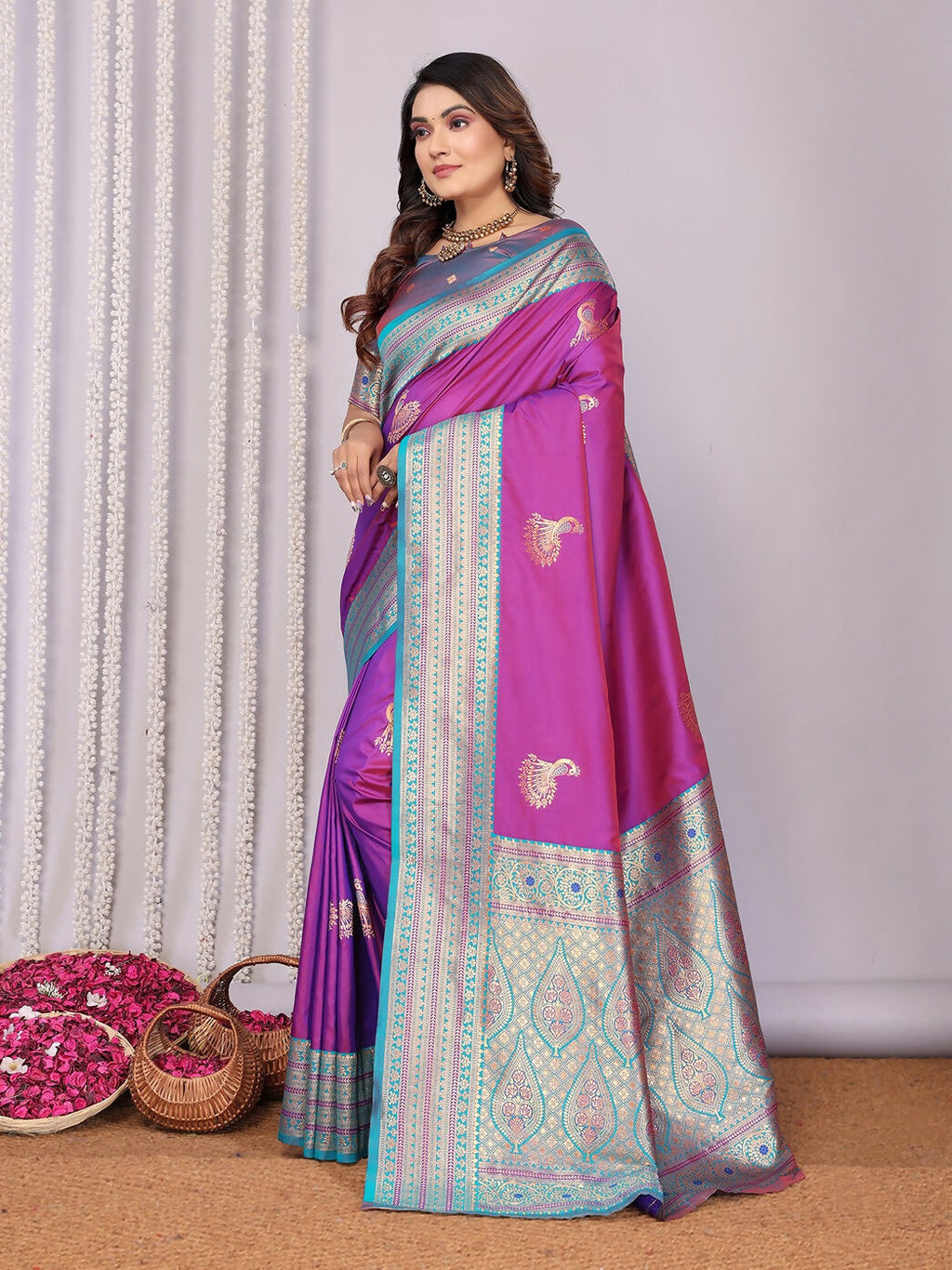 Pink Banarasi Soft Silk Saree with Small Butti Design