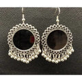 Silver sun design tassel earrings with pearl embellishments, perfect for bohemian and ethnic party attire.
