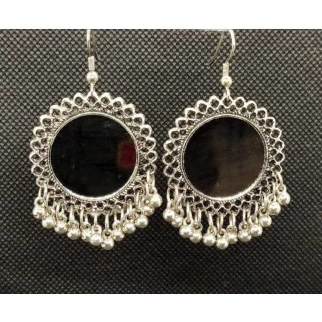 Silver sun design tassel earrings with pearl embellishments, perfect for bohemian and ethnic party attire.