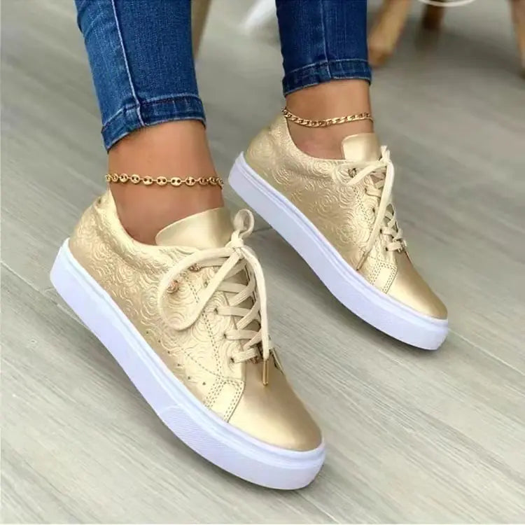 Women's Casual Lace-Up Sneakers with Textured Finish - Image 10