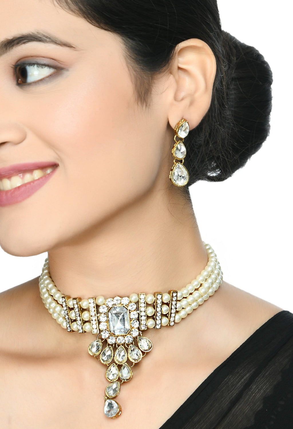 Gold-Polished Brass Kundan Stone Choker Necklace for Women