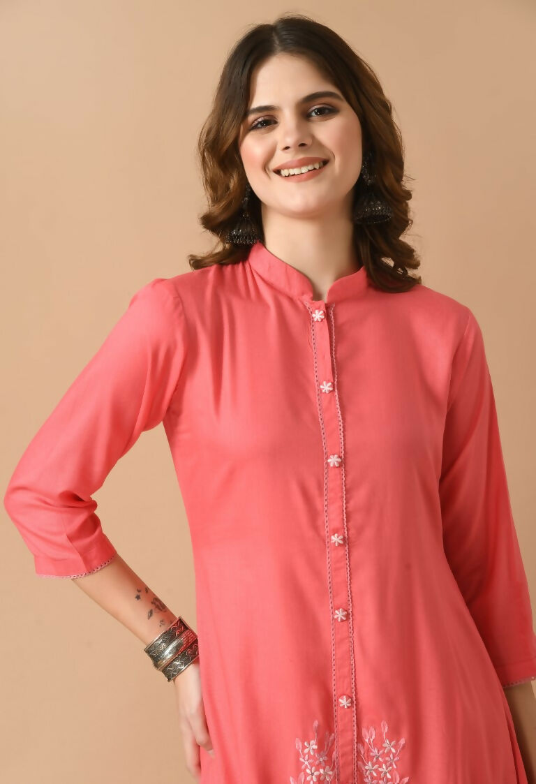 Coral Cotton Rayon Kurta Set - Trendy Breathable Ethnic Wear