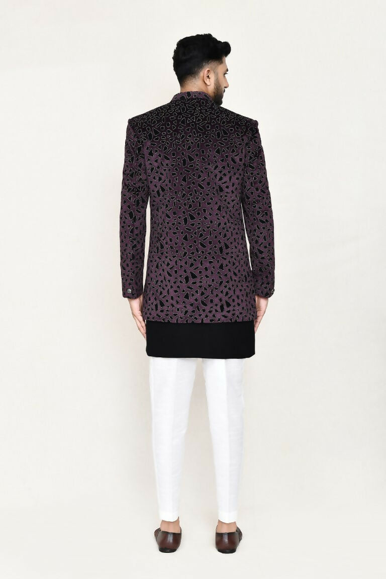 Black Velvet Indo-Western Open Jacket Set with Matching Pants