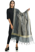Grey handloom cotton dupatta for women, perfect for ethnic suits