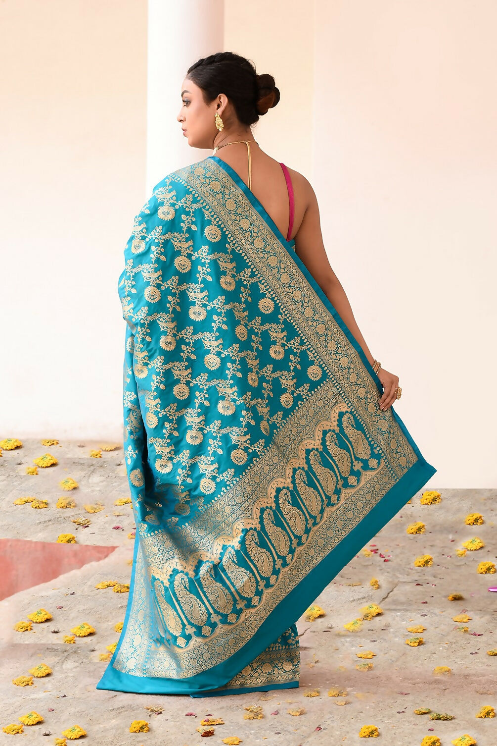 Aqua Soft Silk Handloom Banarasi Saree