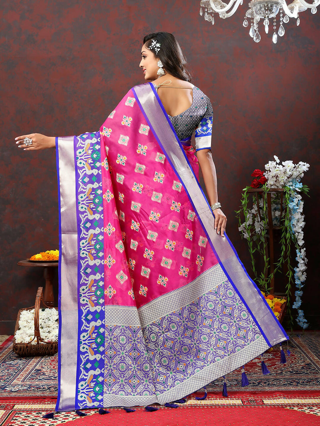 Pink Organza Silk Saree with Meenakari Weaving Design