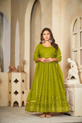 Mehendi green georgette embroidered floor-length Anarkali kurta set with dupatta