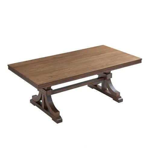78.74 Rectangular Rubber Wood Dining Table For 6-8 With Wooden Trestle Pedestal Base,Mid Century Modern Kitchen Wooden Table Dinner Table For Dining Room, Living Room,OAK