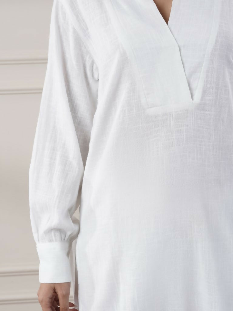 Women's White Cotton Top and Flared Pants Two-Piece Co-ord Set