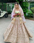 Rose pink silk lehenga with sequins and dori embroidery