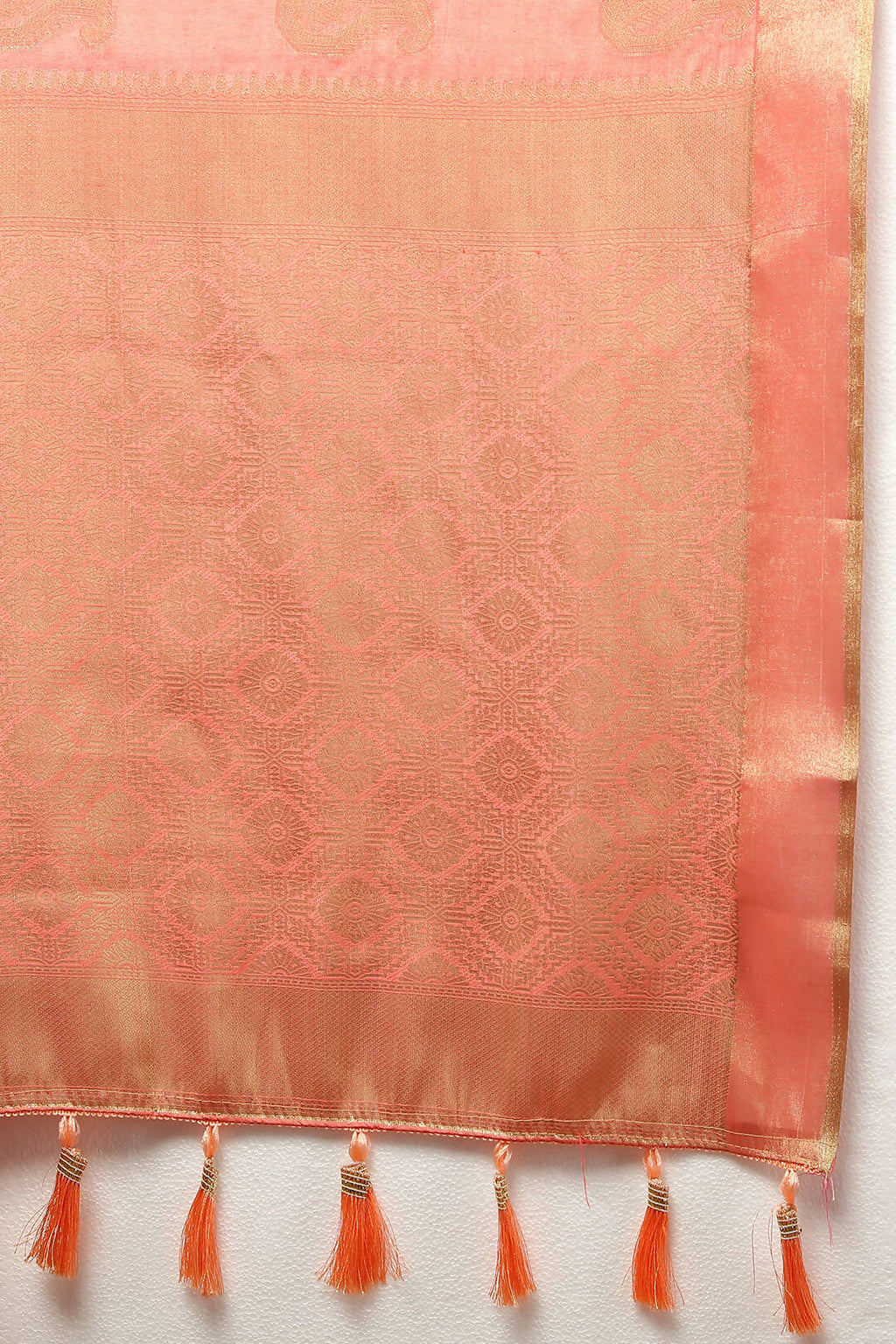 Lorenvalley Fashion Peach Cotton Woven Design with Zari Weaving Design Saree