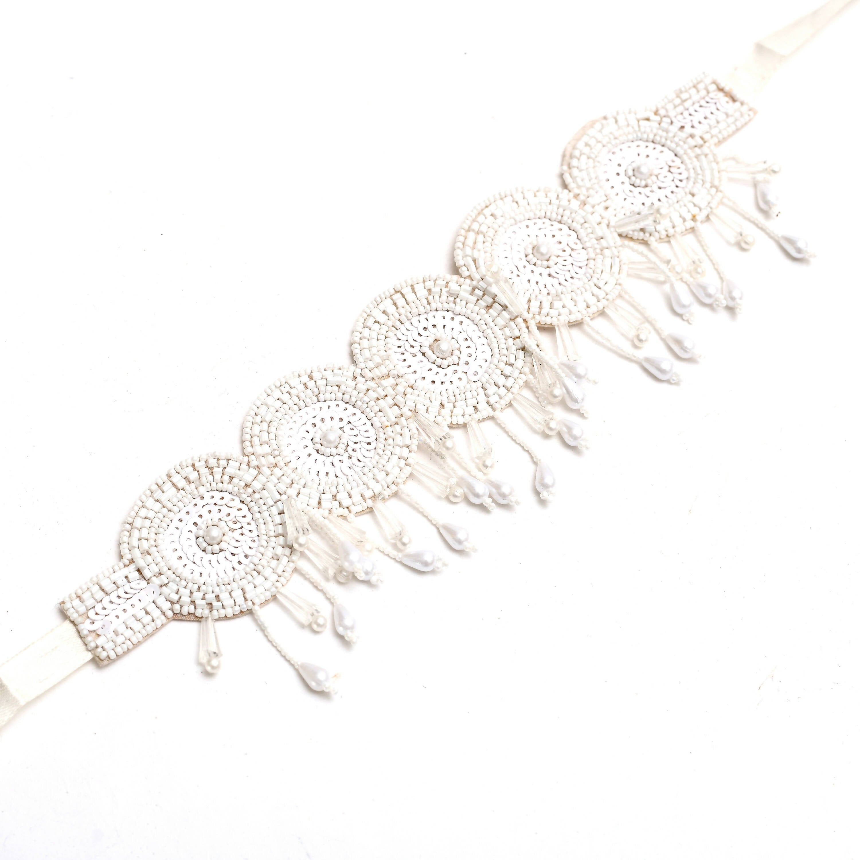 Johar Kamal Off White and Golden Pearl Choker Necklace Set