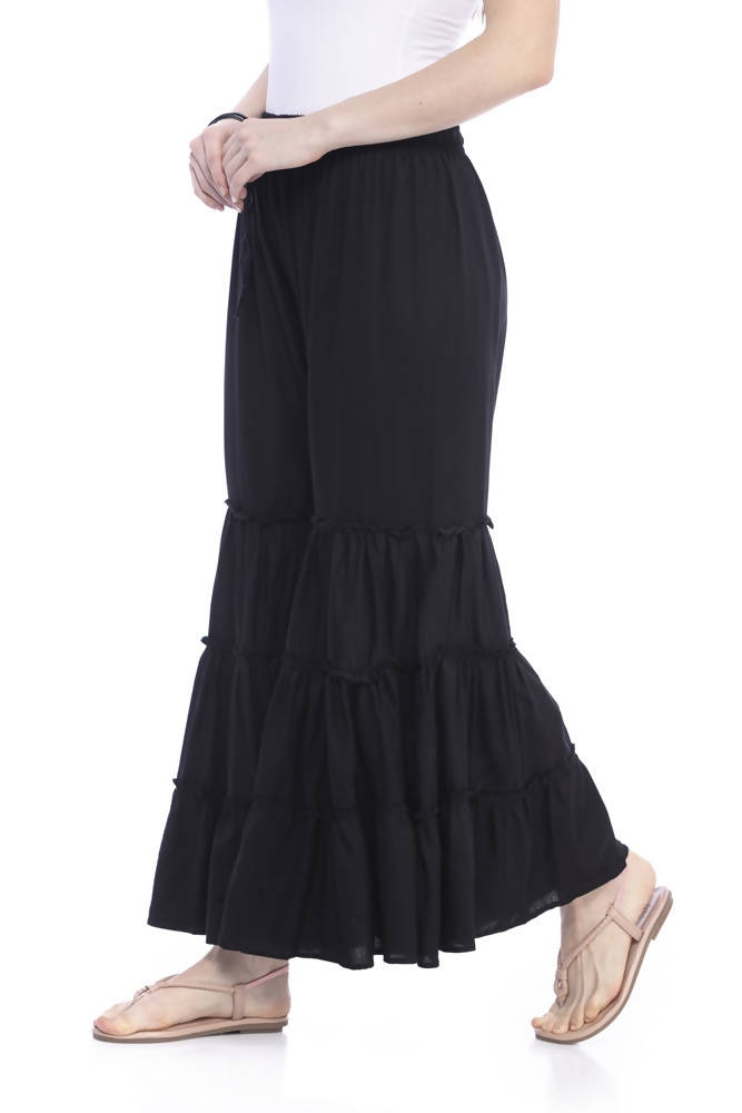 Black Wide Leg Rayon Cotton Palazzo Pants for Women