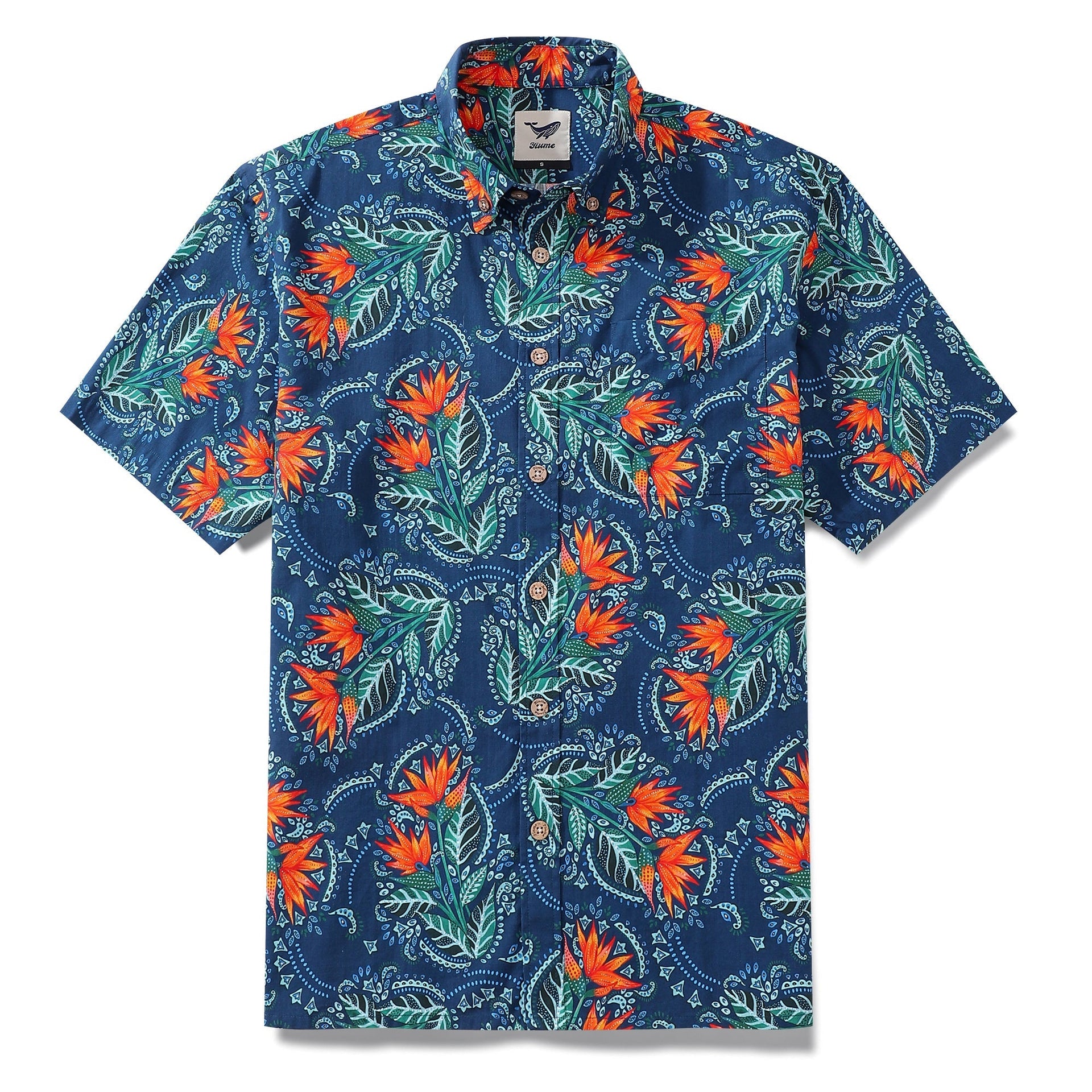 Birds of Paradise print cotton Hawaiian shirt designed by Fizah Malik.