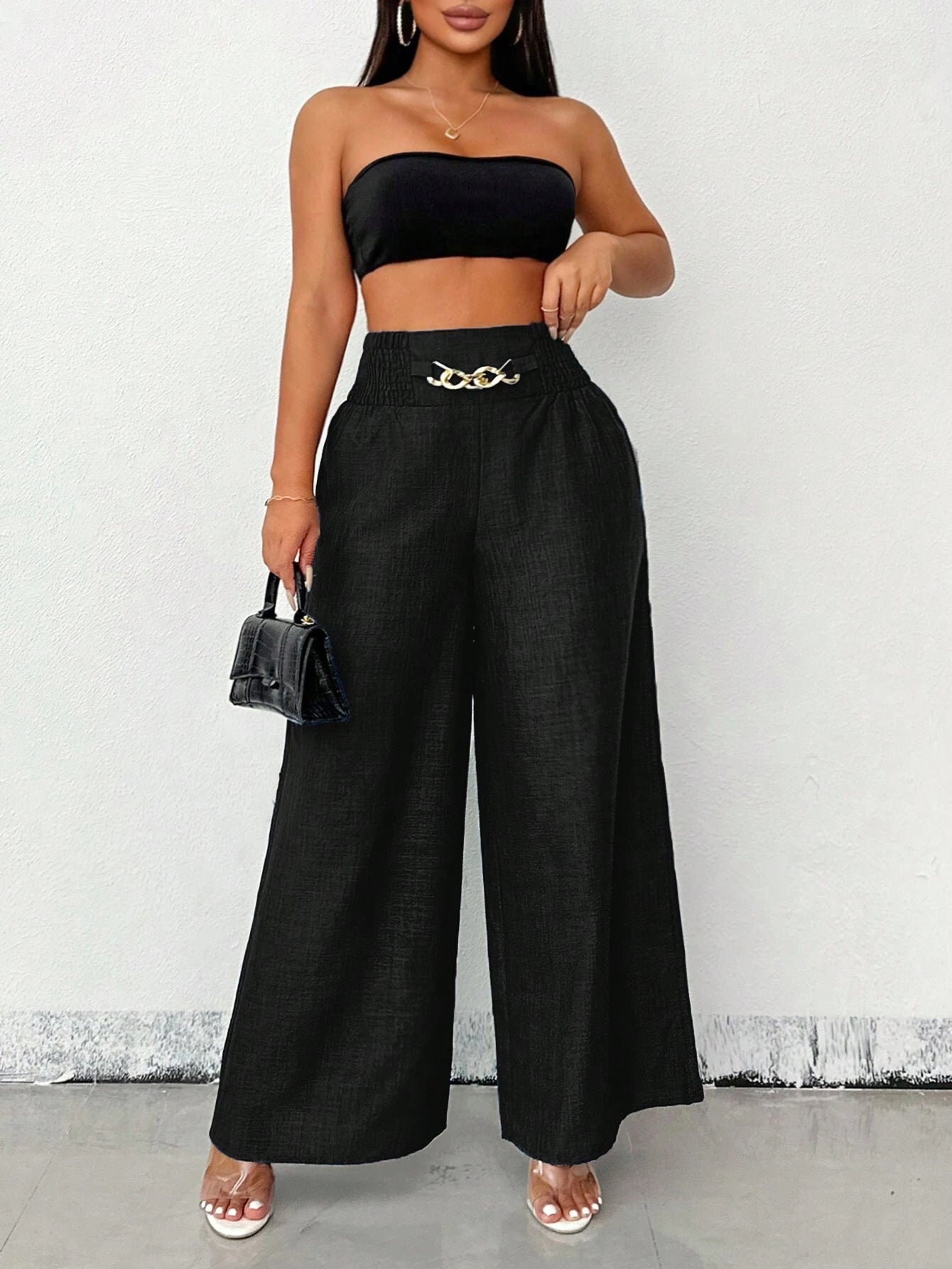 Women's High-Waist Wide-Leg Pants with Elastic Drawstring - Image 6
