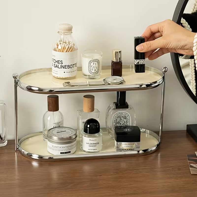 Tiered Acrylic and Metal Standing Shelf Rack for Bathroom and Vanity