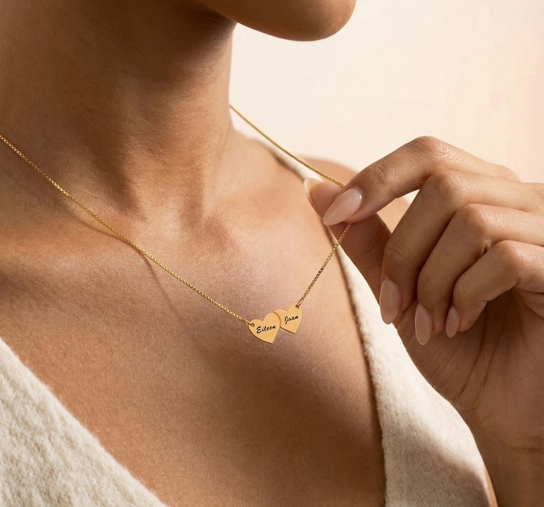 Gold Heart-Shaped Interlocking Custom Name Necklace