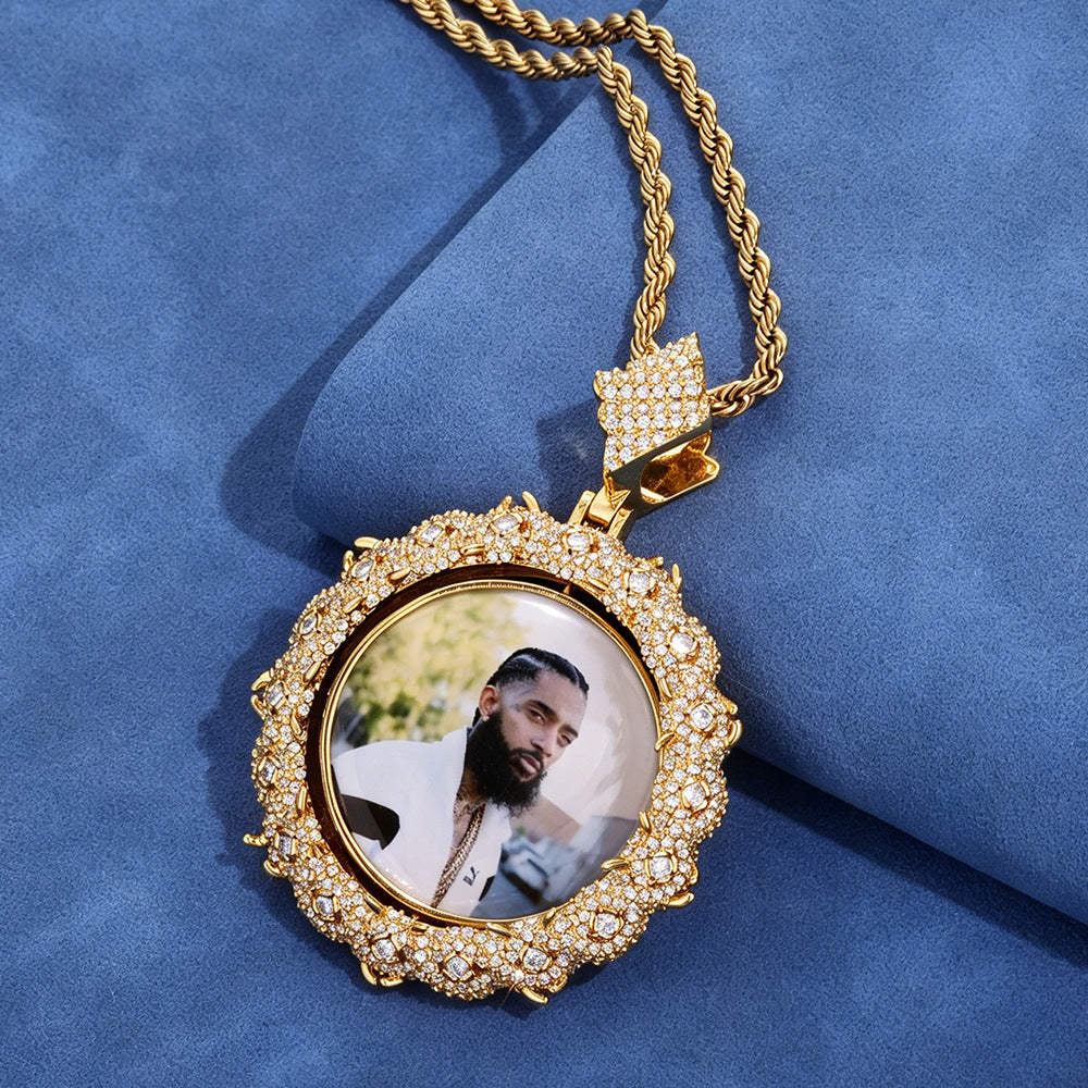 European And American Hip-Hop Cross-Border S925 Silver Moissanite Round Photo Pendant