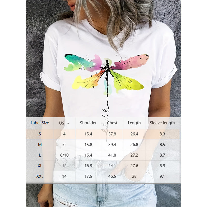Women's Dragonfly Print Short Sleeve Tee in White