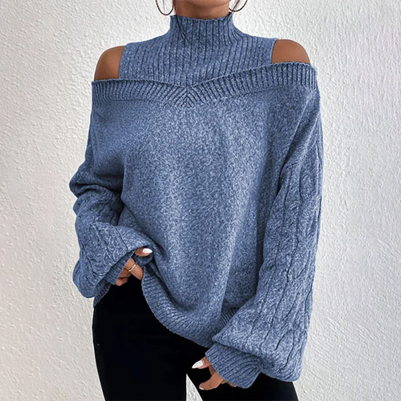 Women's Off-Shoulder Turtleneck Long Sleeve Knit Sweater