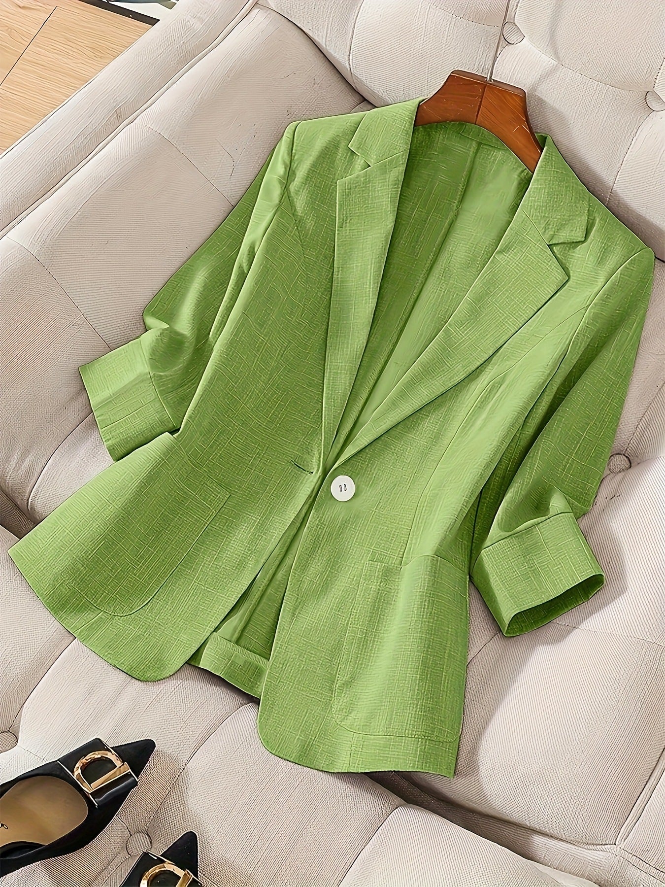 Women's Three-Quarter Sleeve Single-Button Casual Blazer - Image 10