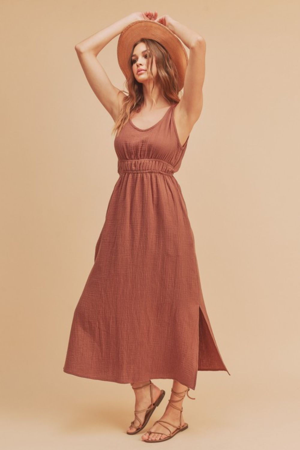 Sleeveless Round Neck Tank Dress with Side Slit
