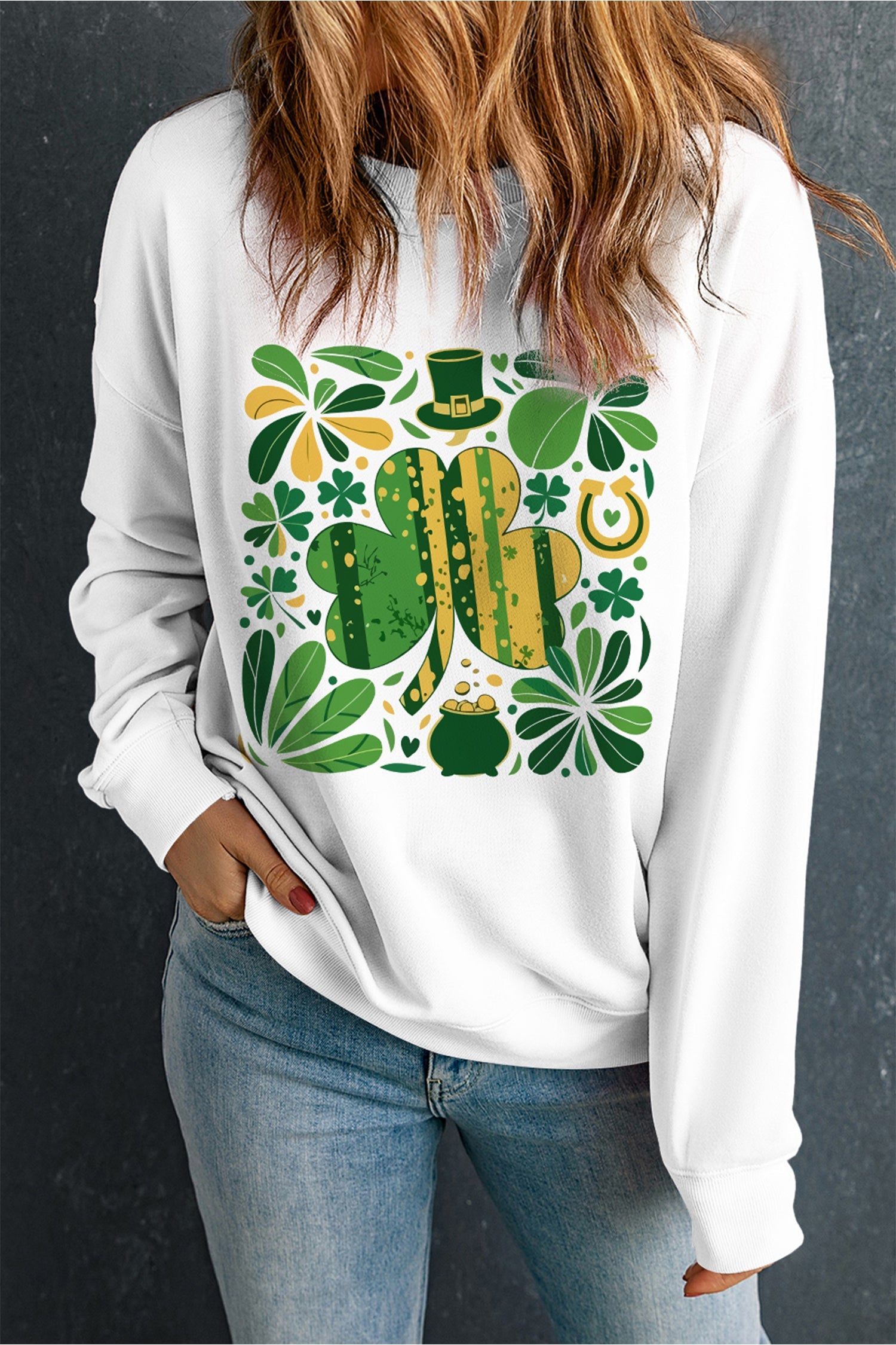 White Clover St Patrick's Day Graphic Sweatshirt | Cotton Blend