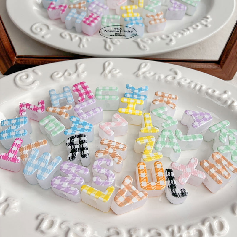 Heckered Letter Acrylic Beads, Big Hole Alphabet Spacers For DIY Kids Learning Toys, Name Necklaces, Personalized Craft & Jewelry Making.