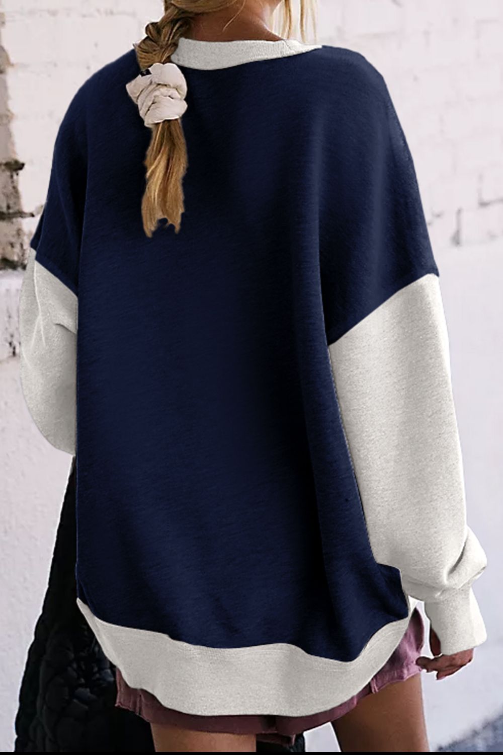 Women's Contrast Crewneck Sweatshirt in Beige and Grey