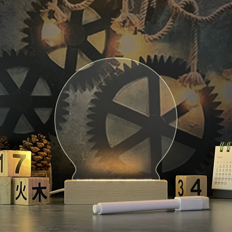 Modern Acrylic LED Message Board Night Light with Wood Base