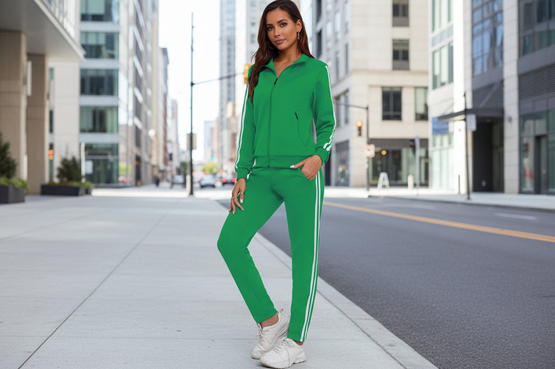 Women's Zip Up Long Sleeve Tracksuit Set with Side Stripes - Image 10