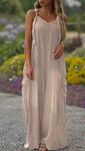 Women's V-Neck Wide Leg Jumpsuit in Washed Charcoal Grey