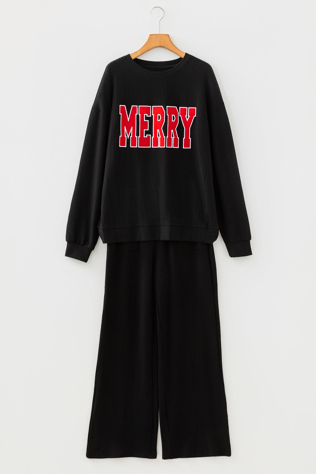 Black MERRY Corded Long Sleeve Top & Pants Set