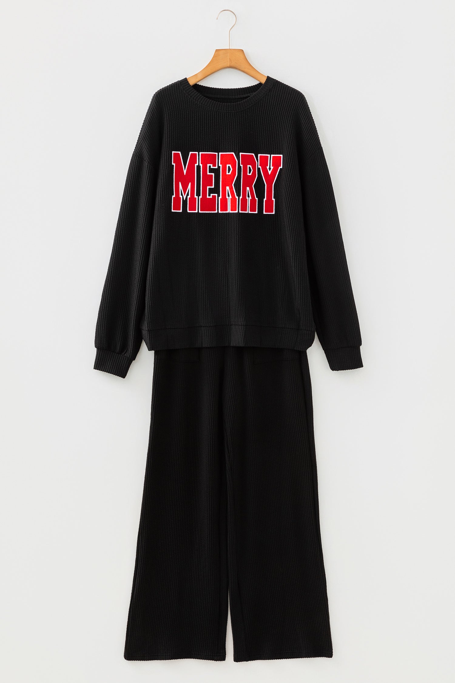 Black MERRY Corded Long Sleeve Top & Pants Set