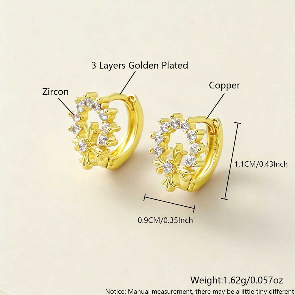New Real Gold Plated Copper Cross Hoop Earrings Inlaid Rhinestone Light Luxury Premium Feel Jewelry Wholesale For Women