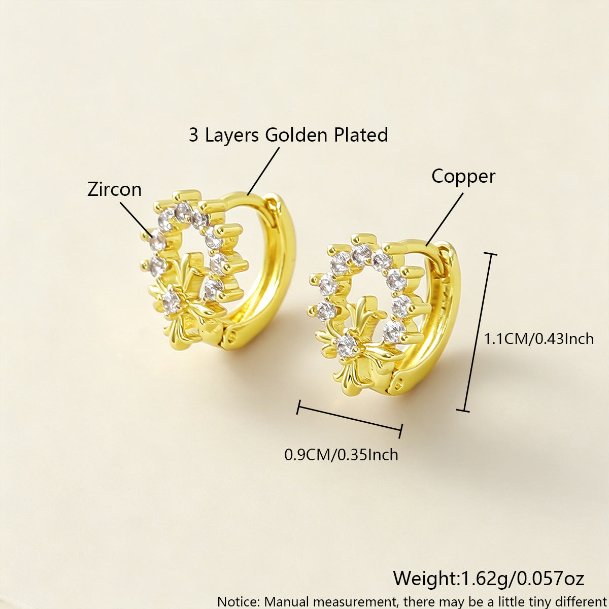 New Real Gold Plated Copper Cross Hoop Earrings Inlaid Rhinestone Light Luxury Premium Feel Jewelry Wholesale For Women