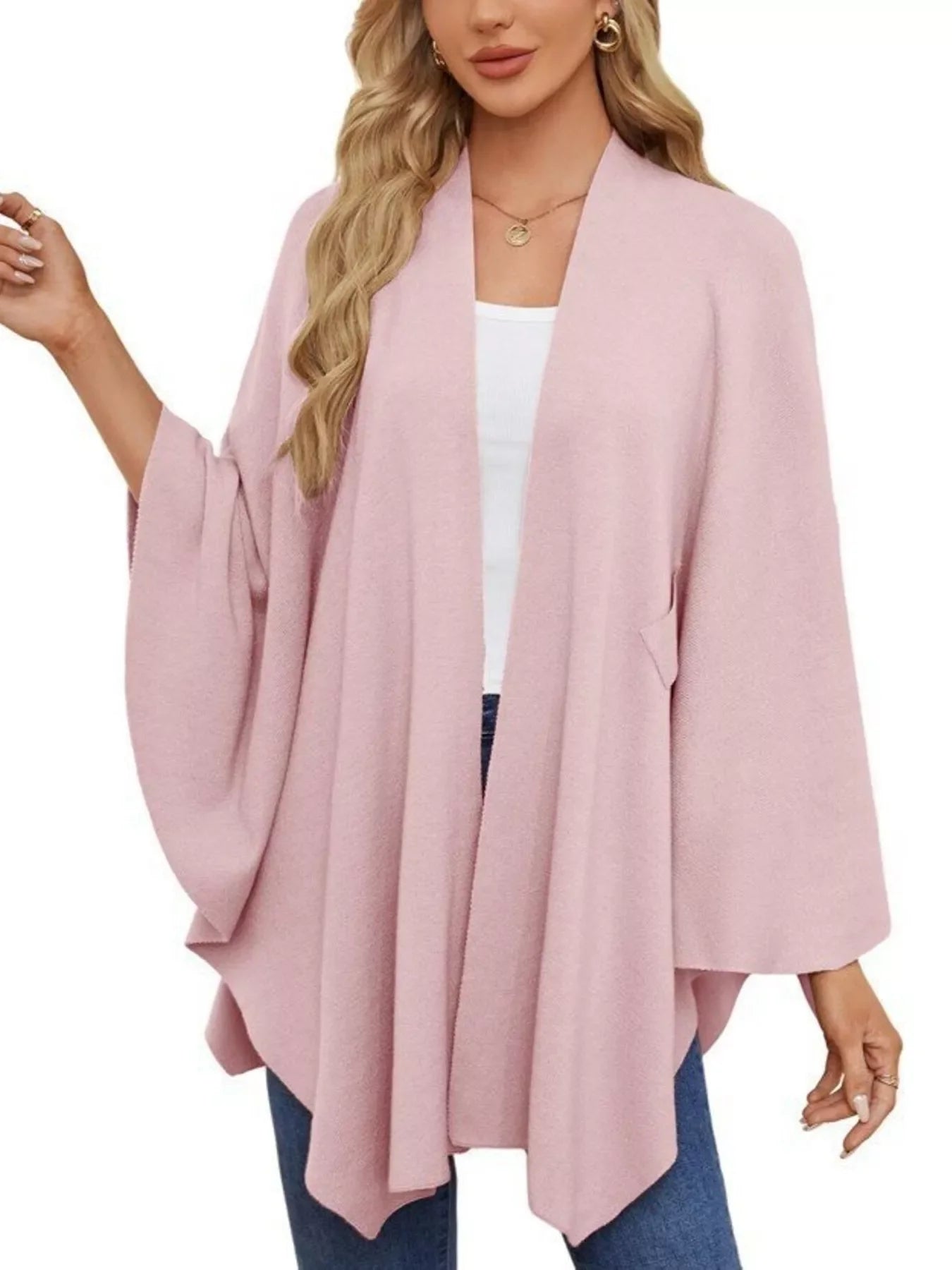Solid Color Tie-Front Knit Cape Top