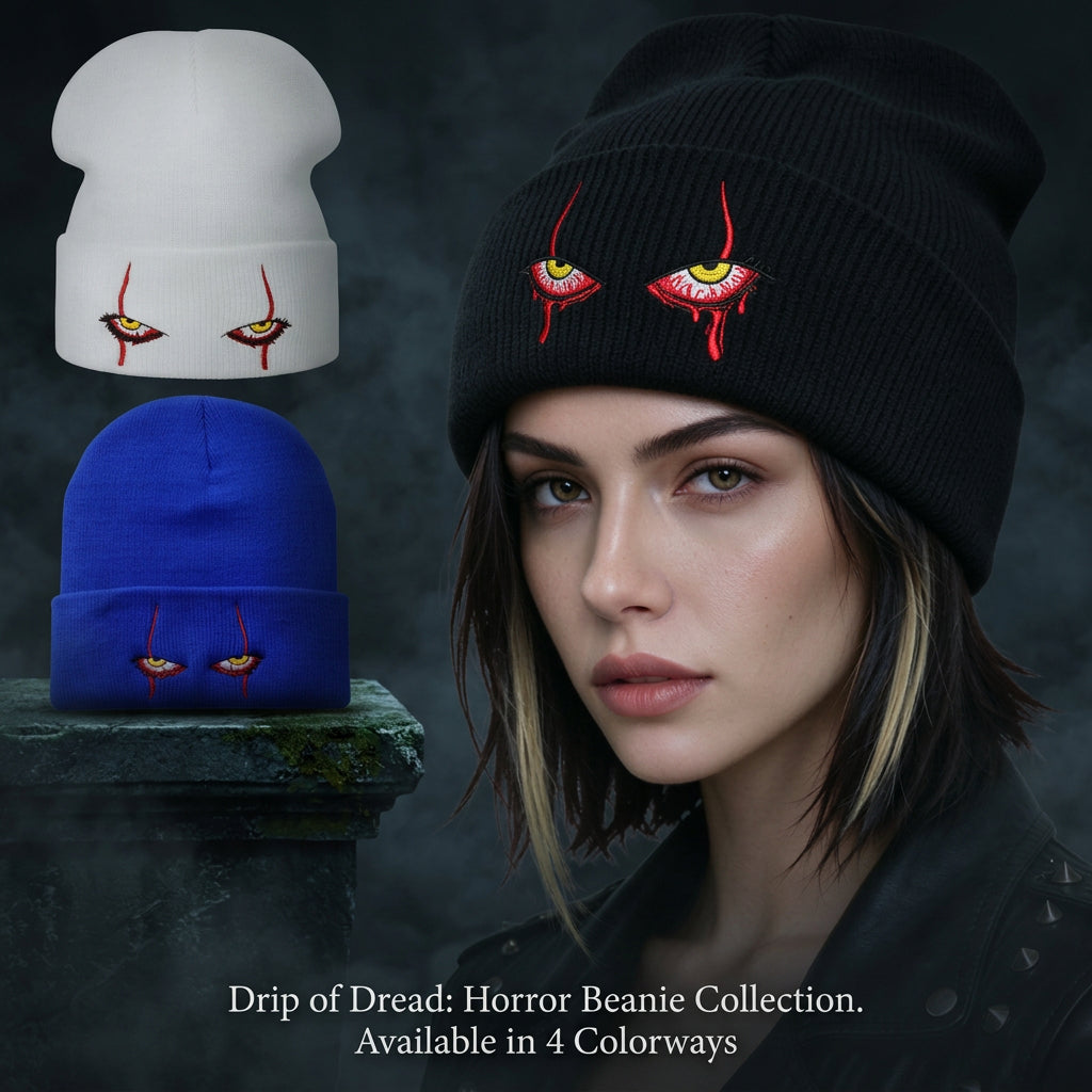 Scary Clown Eyes Embroidered Acrylic Knit Beanie hat