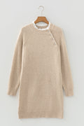 Lace Trim Buttoned Raglan Sleeve Sweater Dress