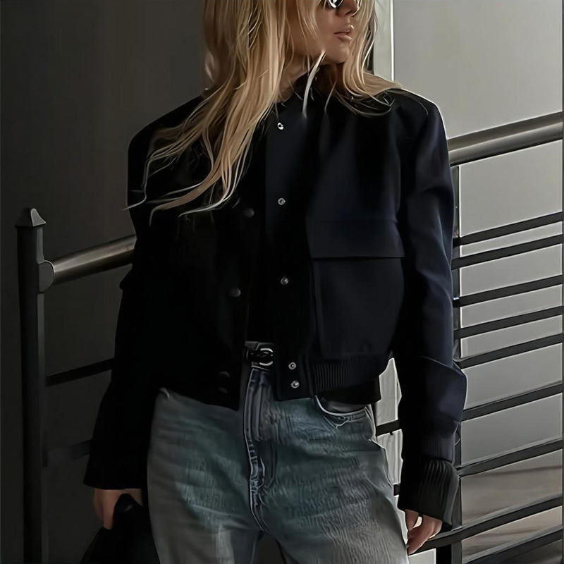 Women's Long Sleeve Baseball Jacket with Button Front