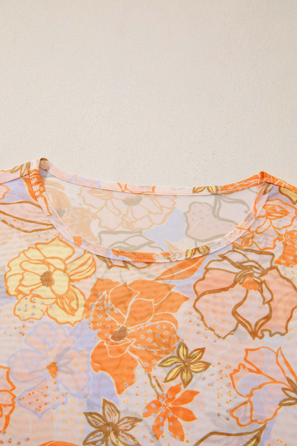 Floral Slim Fit Long Sleeve Top with Lettuce Trim