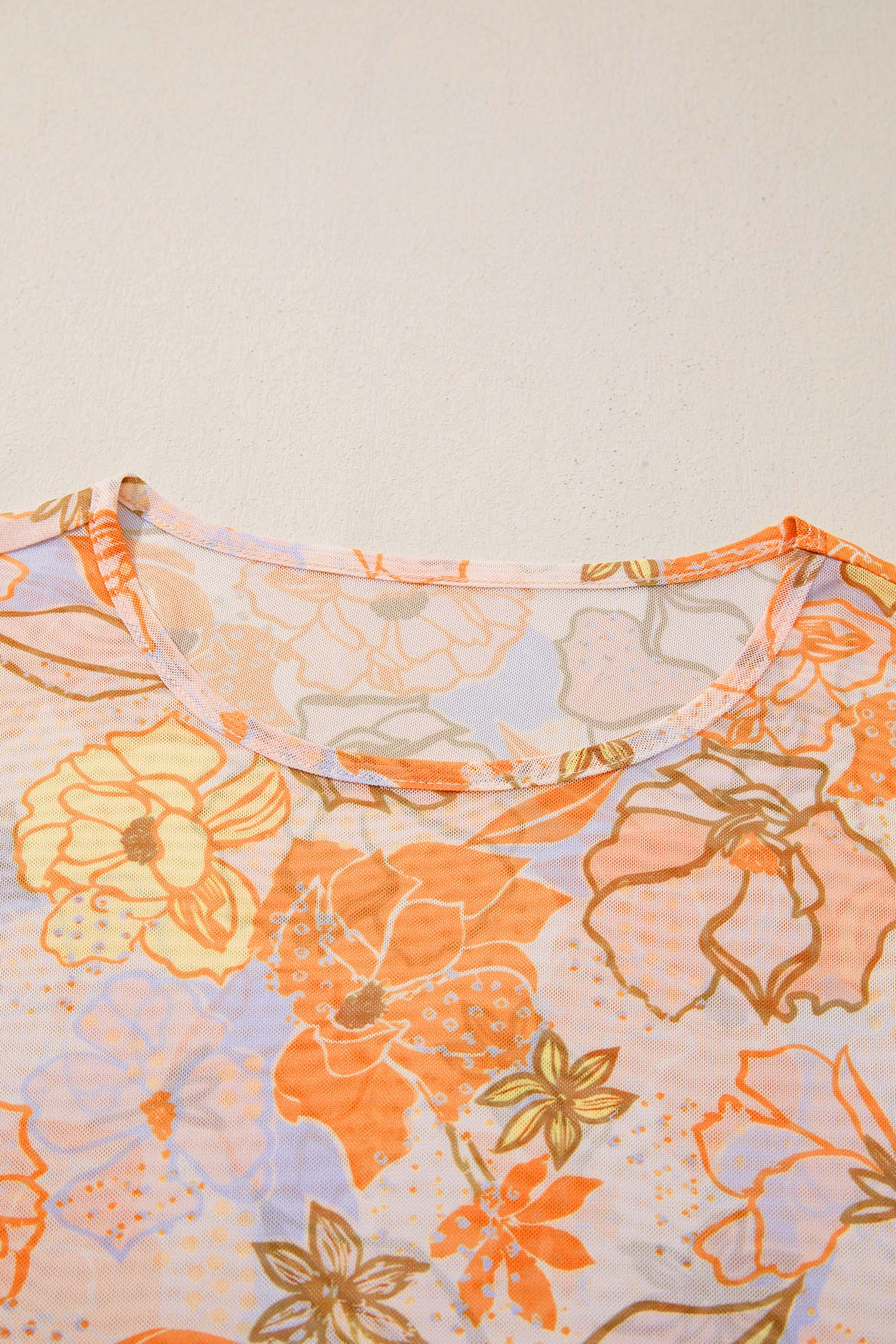 Floral Slim Fit Long Sleeve Top with Lettuce Trim