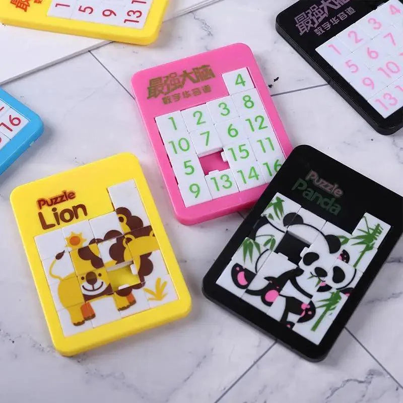 Educational digital number animal puzzle featuring various cartoon animals like pandas and lions