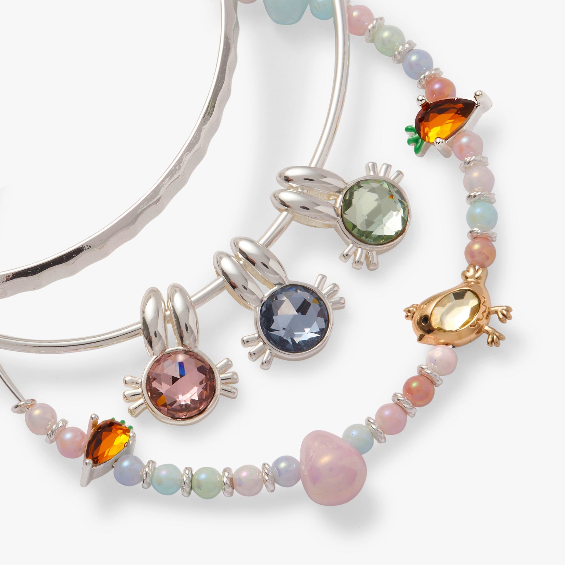 Crystal Bunny Expandable Wire Bangle Set of 3