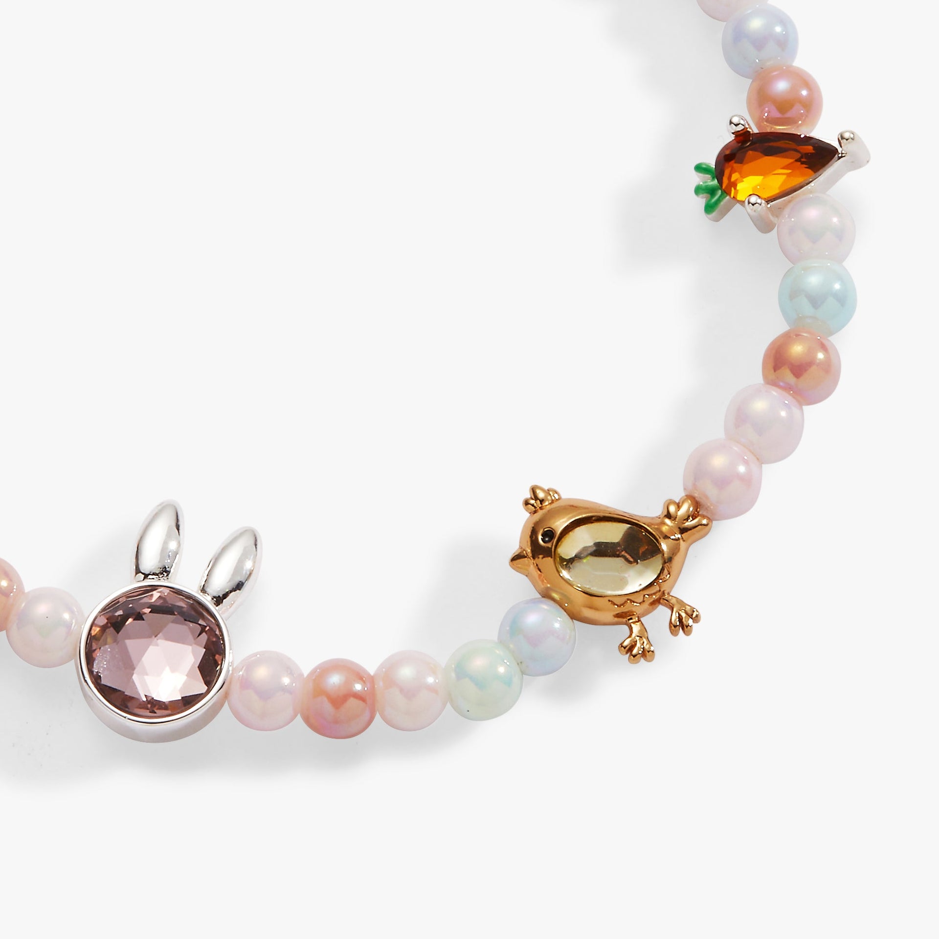 Pastel Crystal Bunny and Carrot Charm Stretch Bracelet