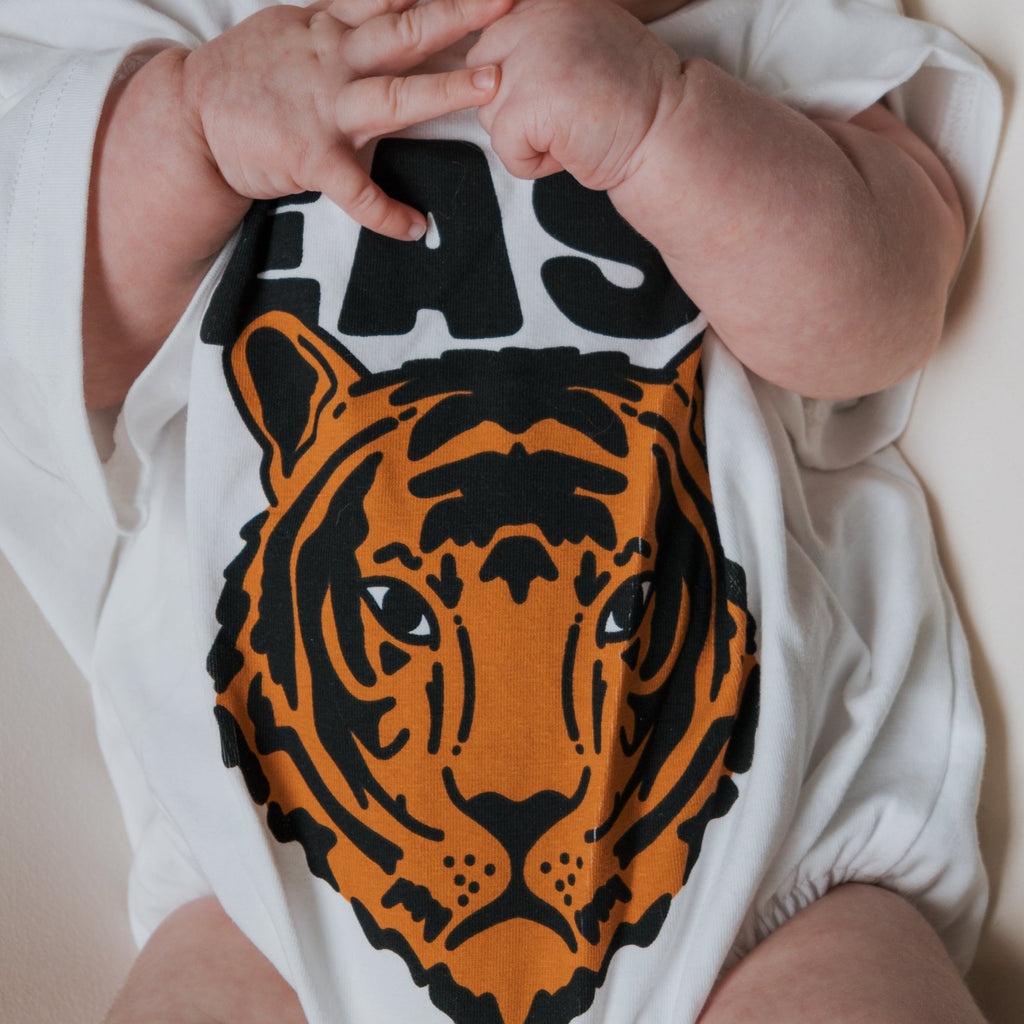 Unisex Short Sleeve Romper for Babies in White, Orange, Black