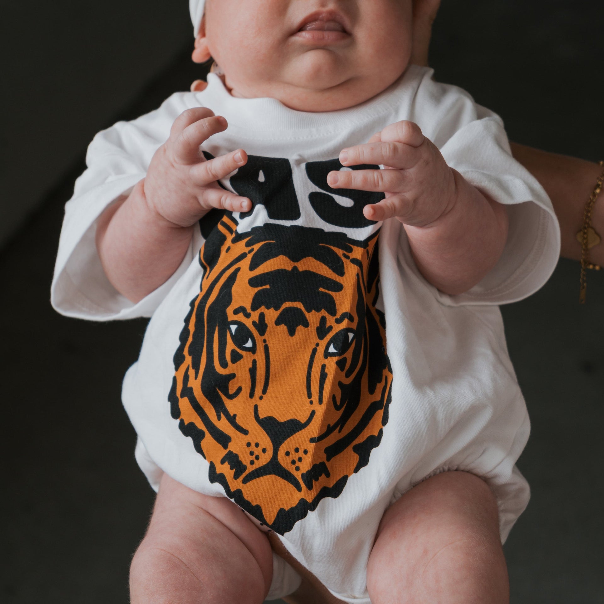 Unisex Short Sleeve Romper for Babies in White, Orange, Black