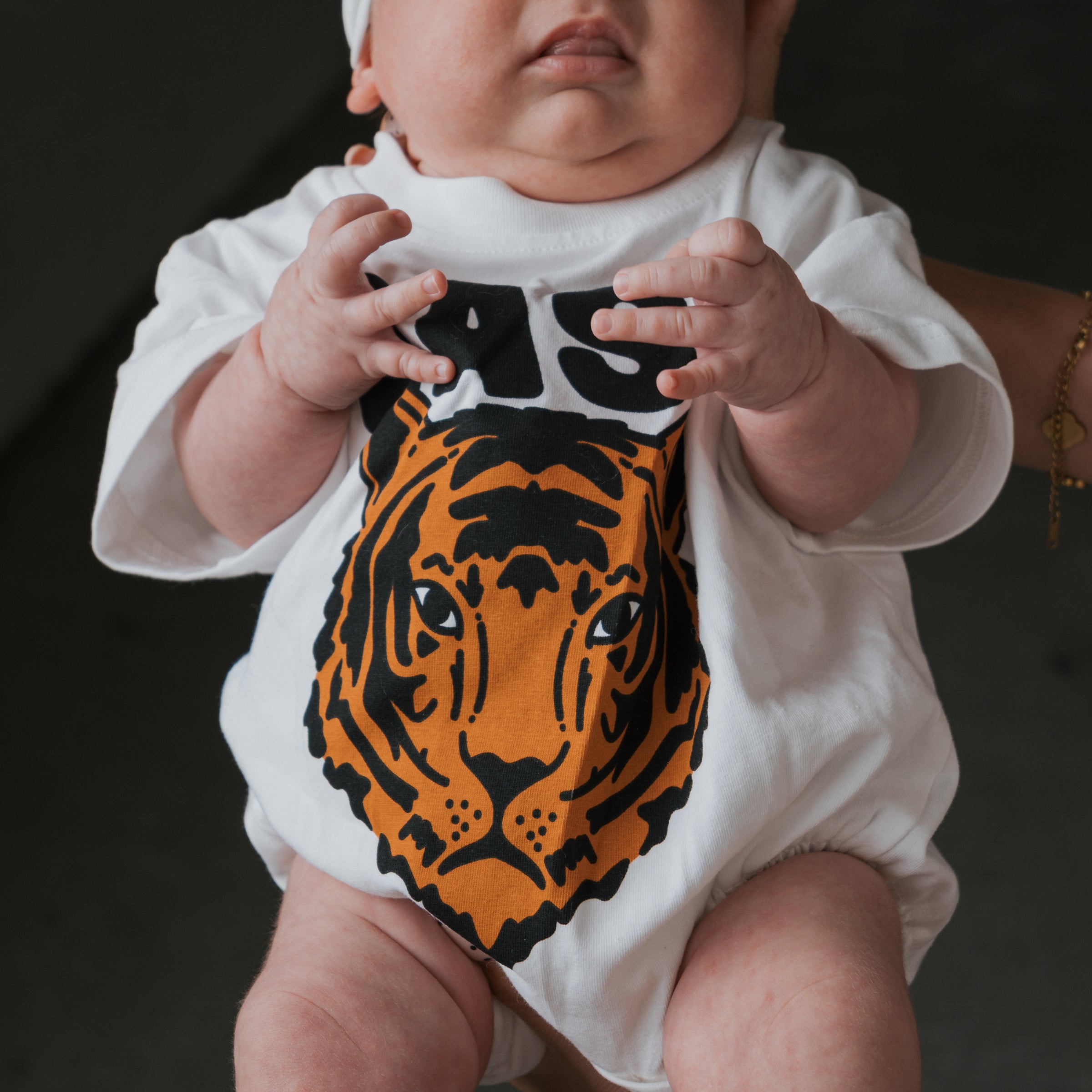 Unisex Short Sleeve Romper for Babies in White, Orange, Black