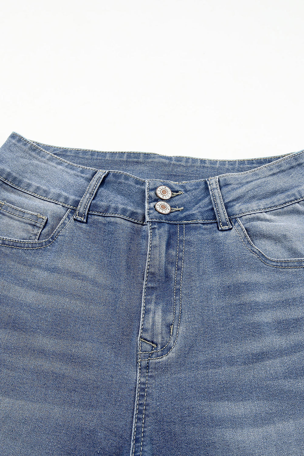 Buttoned High Waist Raw Hem Skinny Jeans in Blue