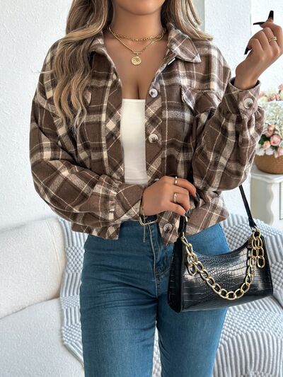 Classic Plaid Long Sleeve Button-Up Jacket for Women